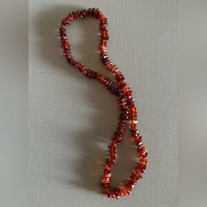 Vintage Highly Polished Amber Necklace cognac and cherry hues about 29”Long